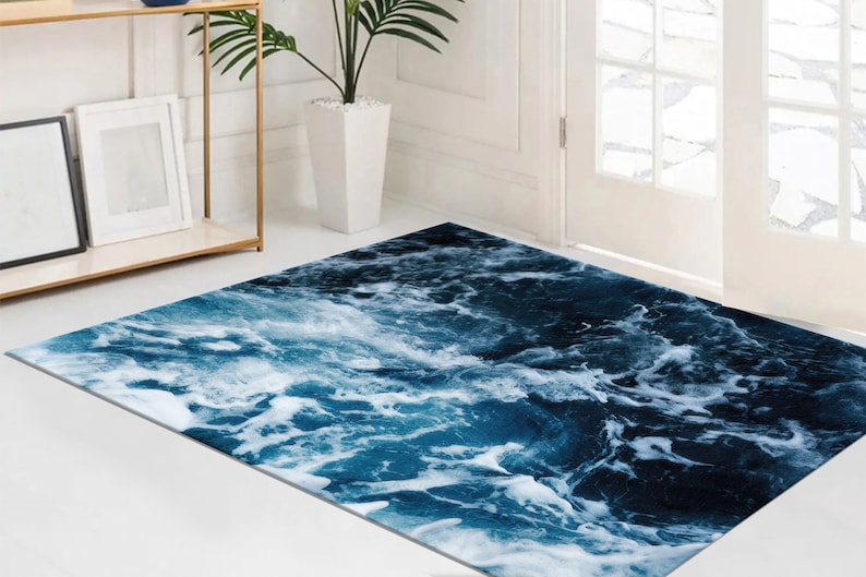 Ocean Waves Chenille Rug, Coastal Home Decor image 2
