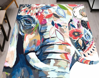 Elephant Rugs, Boho Rugs, Abstract Rug, Animal Rug, Personalized Gifts, Easy To Clean Rug, Office Decor Rug, Bohemian Rug, Girl Room Rug,