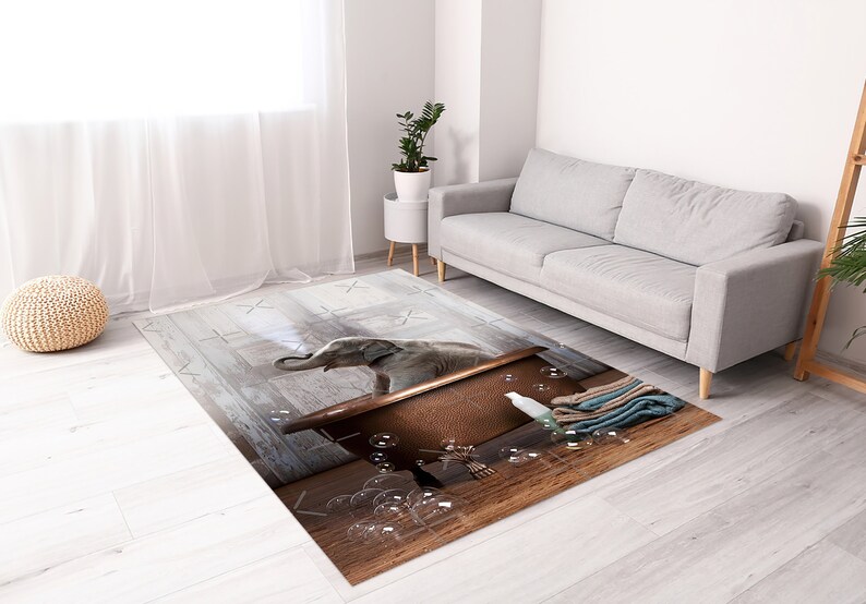 Cute Elephant Rug, Elephant Bathroom Rug, Elephant Rug, Animal Rug, Stair Rug, 3D Printeds Rug, Popular Rug, Step Rug, Cool Rug, Bath Decor, image 2