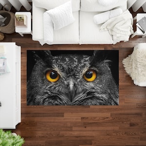 Owl Rugs, Black and White Rug, Loft Rug, Animal Rug, Dining Room Rug, Machine Washable Rug, 3D Printed Rug, Bathroom Rug, Gift For Him,