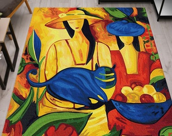 Picasso Women Rug, Cat Rug, Abstract Woman Rug, Pablo Picasso Rug, Famous Rug, Non Slip Rug, Accent Rug, Machine Washable Rug, Entryway Rug,
