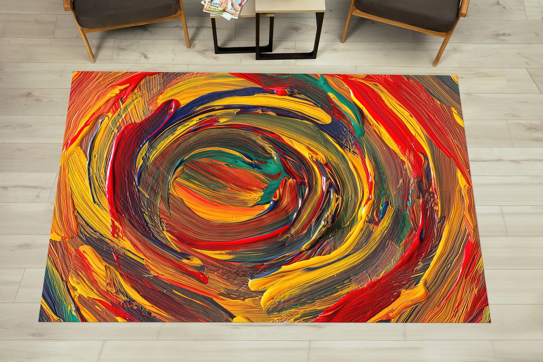 Red Yellow Rugs Red and Yellow Painting Rugs, Colorful Rug, Oil Rug, Modern Rug ...