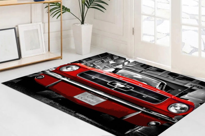 Ford Mustang Shelby Rug, Ford Mustang Rug, Man Cave Rugs, Car Rugs, Chenille Rug, Office Rug