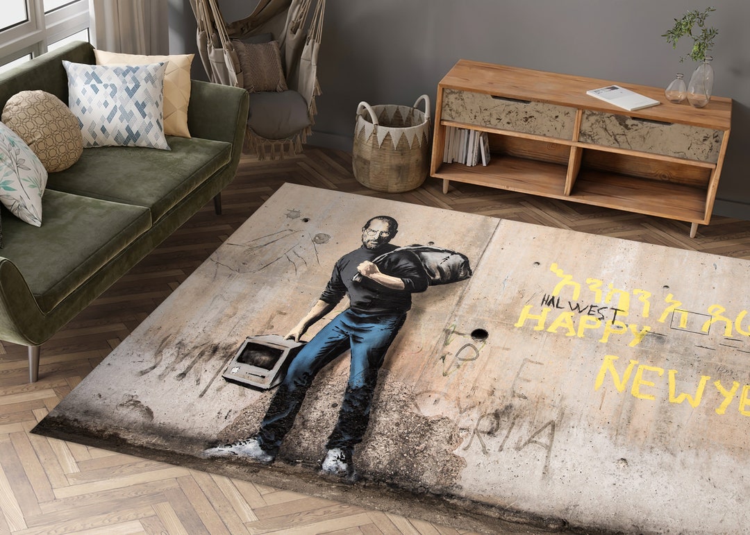 Migrant Steve Jobs Rugs, Migrant Rugs, Banksy Graffiti Rugs, Man Cave