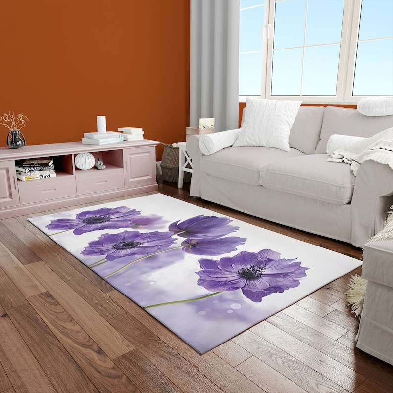 Purple Flower Rug, Abstract Flower Rug, Purple Rug, Flower Rugs, Thin