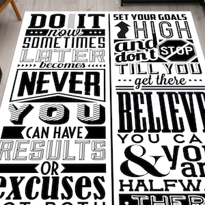 Belive You Can Rug, Trendy Rug, Black Rug, Inspirational Rug, Bedroom Rug, Thin Rug, Salon Rug, Custom Rug, Machine Washable Rug, Step Rugs,