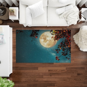 Moon Lover Rug, Full Moon Rug, Moon Rug, Moon Landscape Rug, View Rug, Boho Rug, Living Room Rug, Bedroom Rug, Indoor Rug, Wedding Rug,