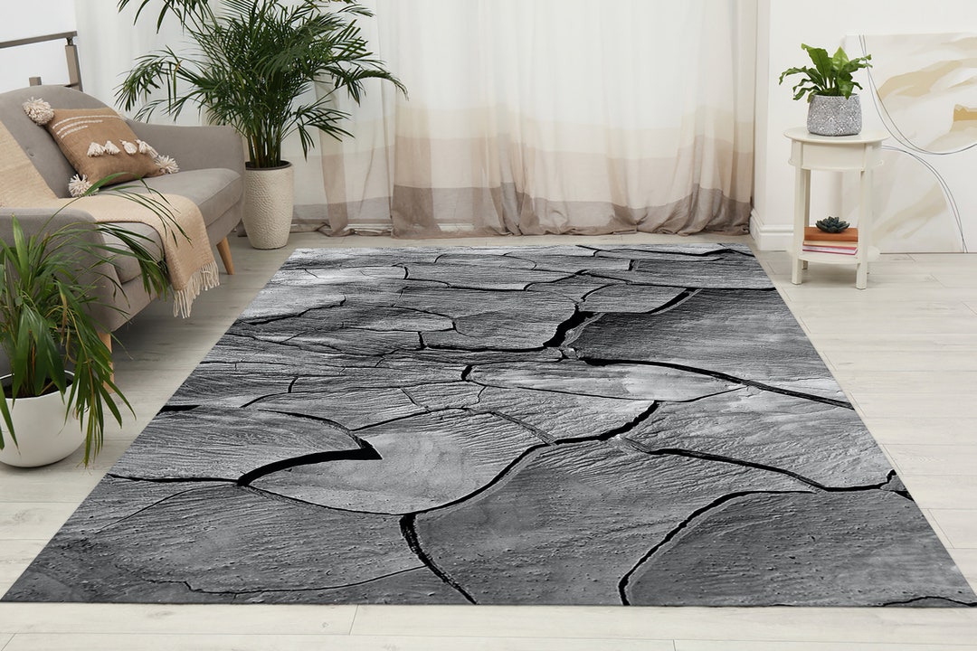 Cracks Rug, Dry Land Rugs, Gray Rug, Nature Landscape Rug, Man Cave ...