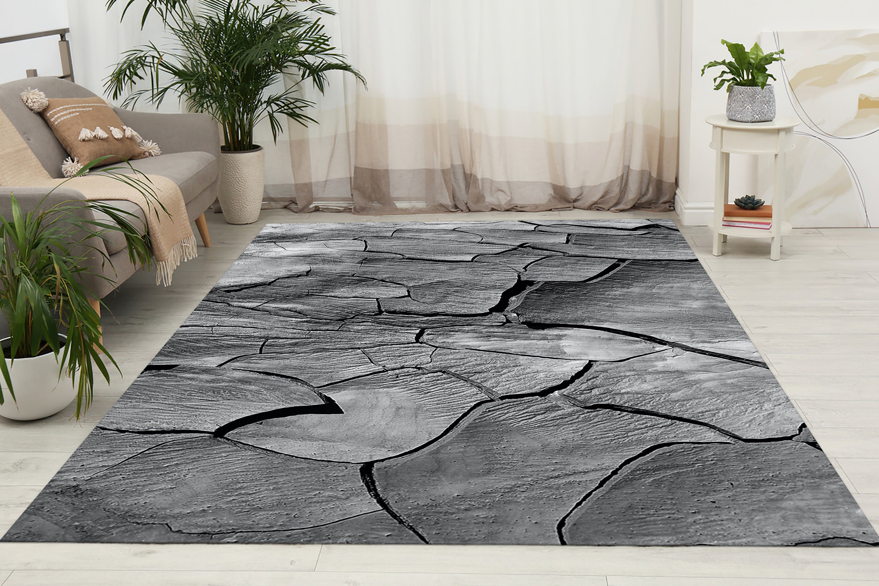 Creak Pattern Rug Cracks Rug, Dry Land Rugs, Gray Rug, Nature Landscape Rug, Man Cave ...