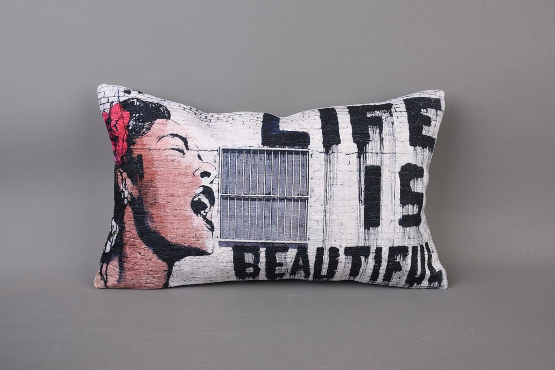 Life is Beautiful Pillow, Banksy Pillow, Decorative Pillow Cover