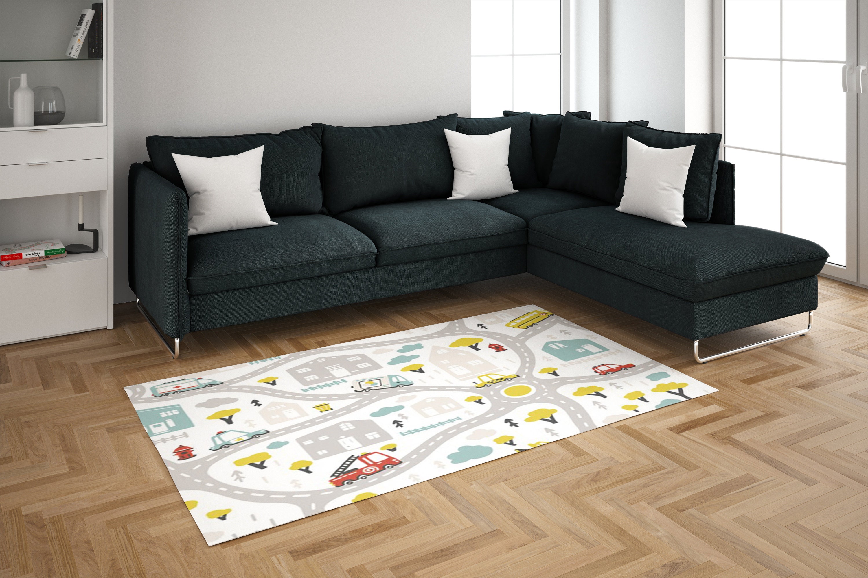 Baby City Map With Roads and Transport Rug, Educational Rugs, Baby Map ...