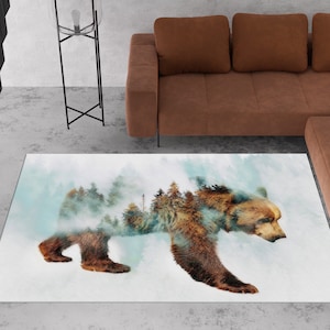 Bear Walking in Snow Rugs, Bear Walking in Snow Rug, Abstract Forest Rug, Animal Rug, Front Door Rug, Entry Rug, 3D Printeds Rug,