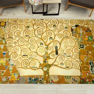 Klimt The Tree Of Life Rug, Tree Life Rugs, Gustav Klimt Rug, Reproduction Rugs, Chenille Rug, Hallway Rug, Entry Rug, Cool Rug, Yellow Rug,