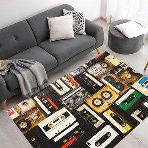 Retro Audio Cassette Rug, Audio Cassette Rugs, Vintage Cassette Rugs, Music Room Rug, Indoor Rug, Soft Rug, Cool Rug, Personalized Gifts,