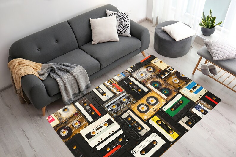Retro Audio Cassette Rug, Audio Cassette Rugs, Vintage Cassette Rugs, Music Room Rug, Indoor Rug, Soft Rug, Cool Rug, Personalized Gifts, image 1