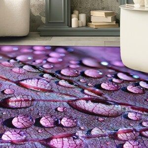 Purple Leaf and Water Drops Rugs, Leaf Rugs, Water Drops Rugs, Botanical Rugs, Office Rug, Car Mat, Kitchen Rug, Entryway Rug, image 3