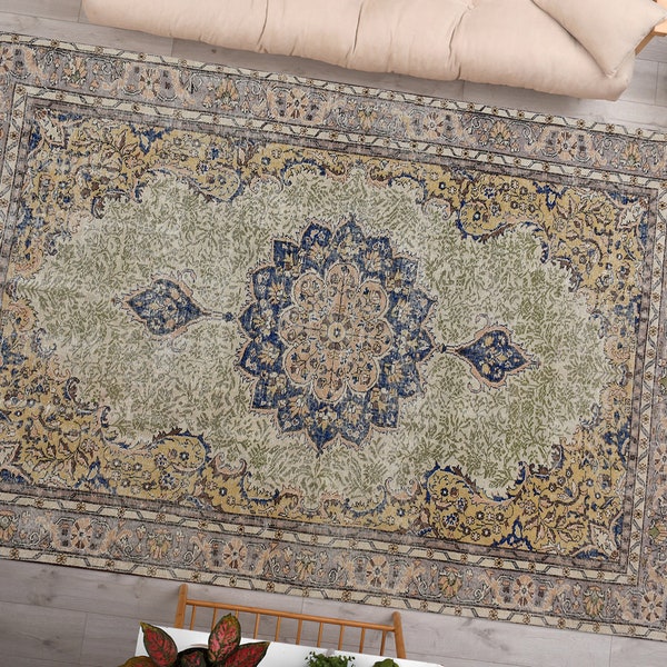 Floral Medallion Rug, Large Rug, Oushak Rug, Medallion Rug, Bohemian Rug, Turkish Rug, Entry Rug, Wedding Rug, Bath Rug, Office Rug, Car Mat