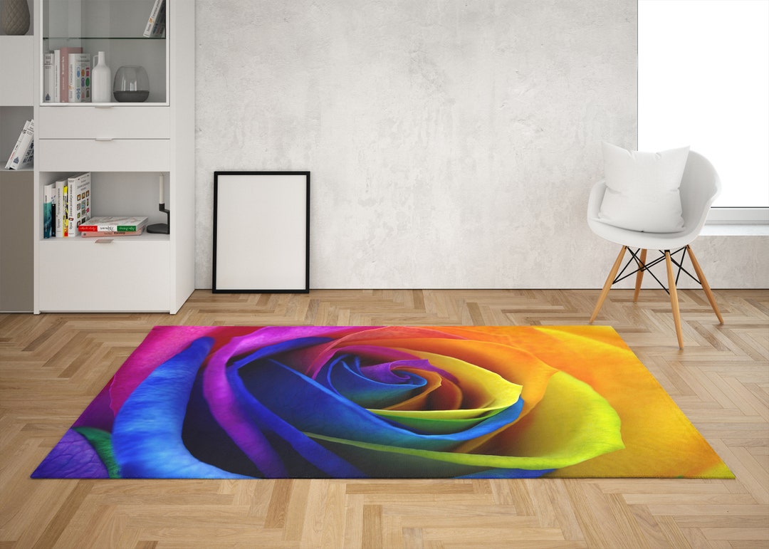 Colorful Rose Rug, Modern Rugs, Rose Rug, Floral Rug, Kitchen Rug, Gift ...