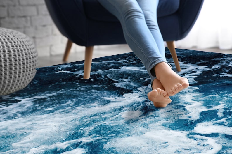 Ocean Waves Chenille Rug, Coastal Home Decor image 5