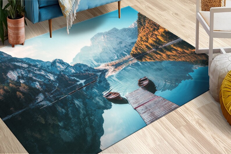 Boats Landscape Rug, Dolomites Mountains Rug, Sudtirol Rugs, Living ...