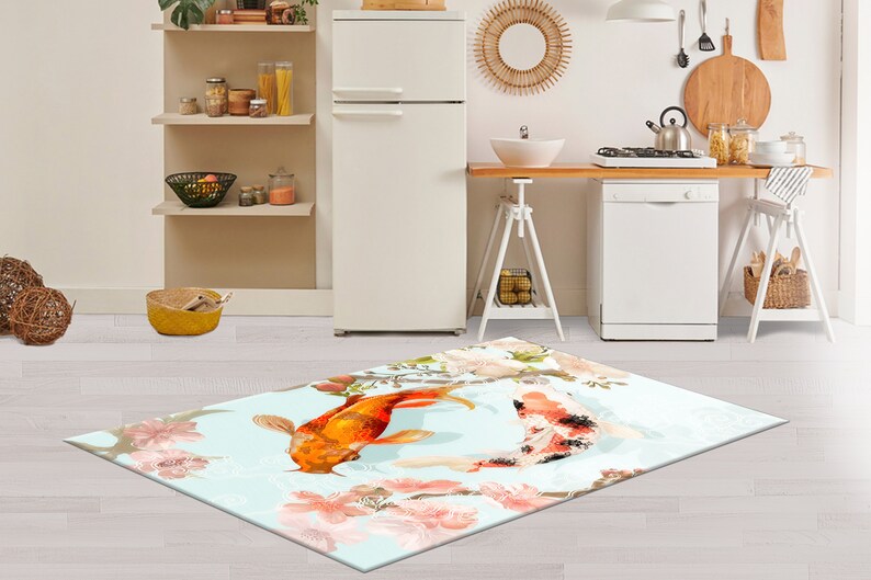 Japanese Koi Fish Rug, Zen Rug, Koi Rugs, Animal Rugs, Door Mat, Entry Rug, 3D Printed Rug, Bridesmaid Gift, Personalized Gifts, Trendy Rug, image 3