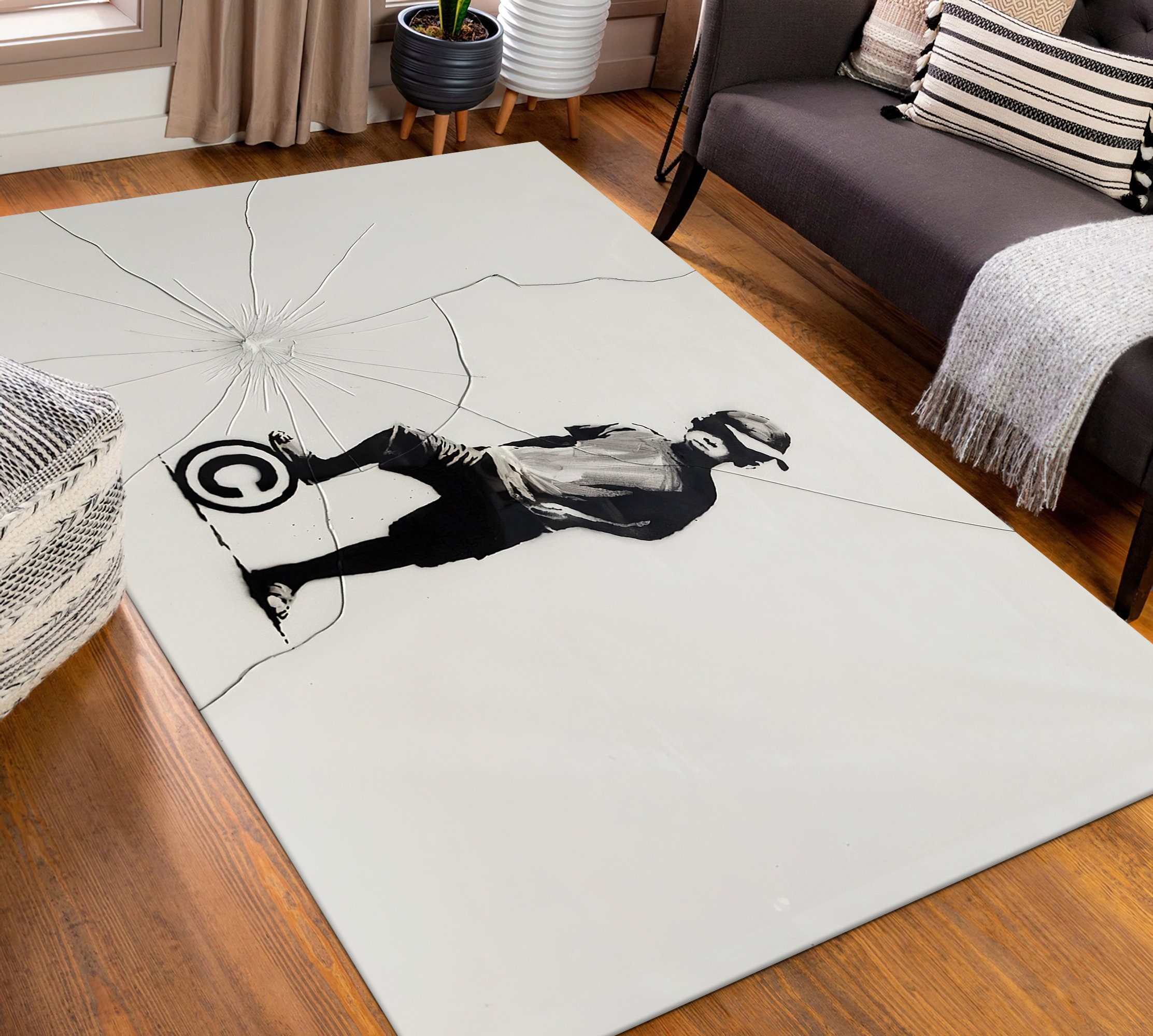 Boy Ball Stencil Rug Banksy Boy Rug Ball and Boy Rug - Etsy