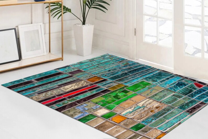 Stained Glass Rug Design Stained Glass Rug, Colorful Glass Rugs, Colorful Rug, Modern Rugs ...
