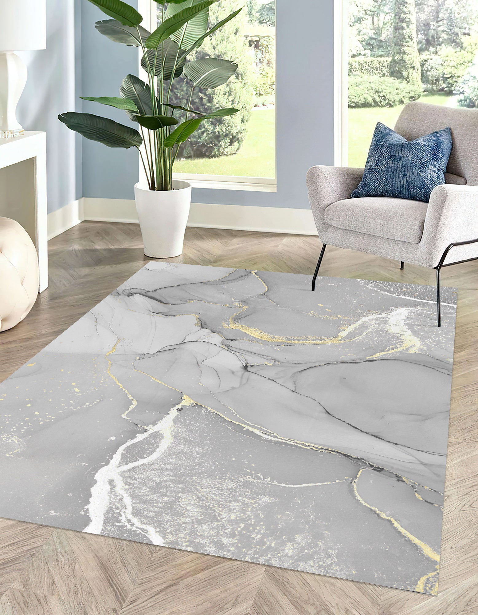Gray and Gold Marble Rug Modern Marble Rugs Gold Marble Etsy