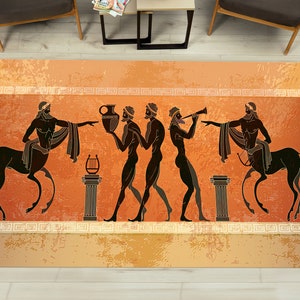 Greek Mythology Rug, Ancient Greece Rug, Illustrations Rugs, Modern Rug, Soft Rug, Orange Rug, Small Rug, Thick Rug, Car Mat, Cool Rug,