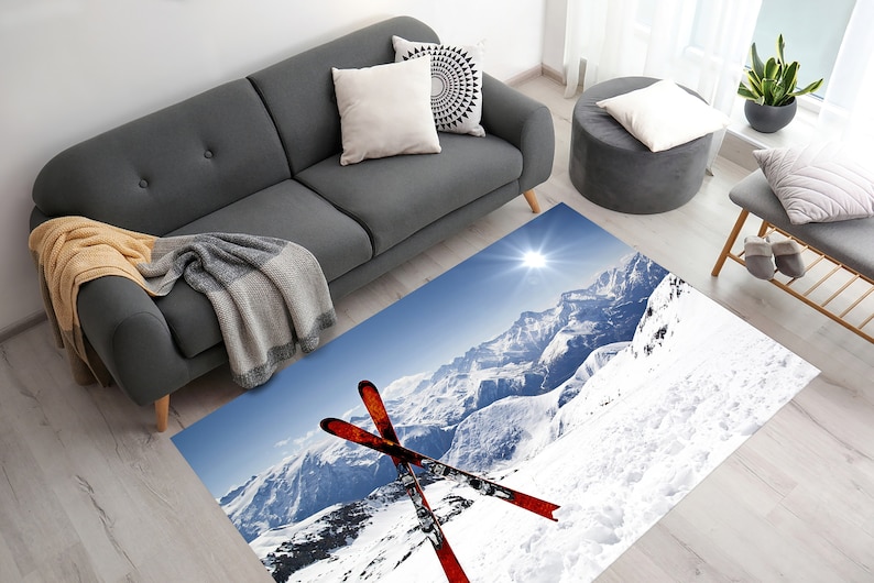 Skiing Rug, Ski Rug, Winter Landscape Rug, Gym Rugs, Front Door Rug
