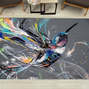 Abstract Hummingbird Rug, Abstract Rugs, Colorful Rugs, Animal Rug, Wall Hanging Rug, Non Slip Rug, Decorative Rug, Saloon Rug, Home Decor,