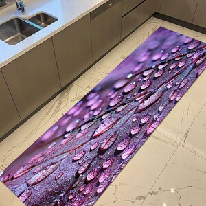 Purple Leaf and Water Drops Rugs, Leaf Rugs, Water Drops Rugs, Botanical Rugs, Office Rug, Car Mat, Kitchen Rug, Entryway Rug, image 7