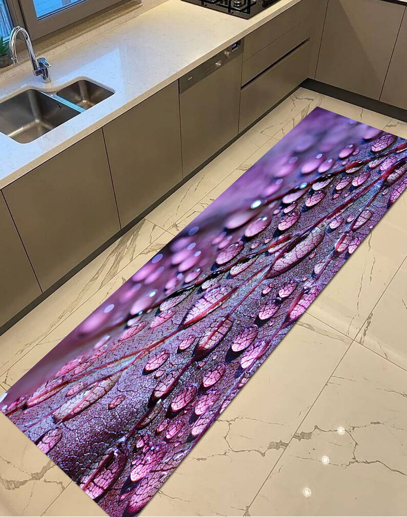 Purple Leaf and Water Drops Rugs, Leaf Rugs, Water Drops Rugs, Botanical Rugs, Office Rug, Car Mat, Kitchen Rug, Entryway Rug, image 7