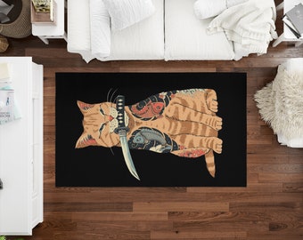 Anime Cat Rug, Japanese Rugs, Cat Rugs, Modern Rug, Car Mat, Non Slip Rug, Chenille Rug, Stair Rug, Machine Washable Rug, Soft Rug,