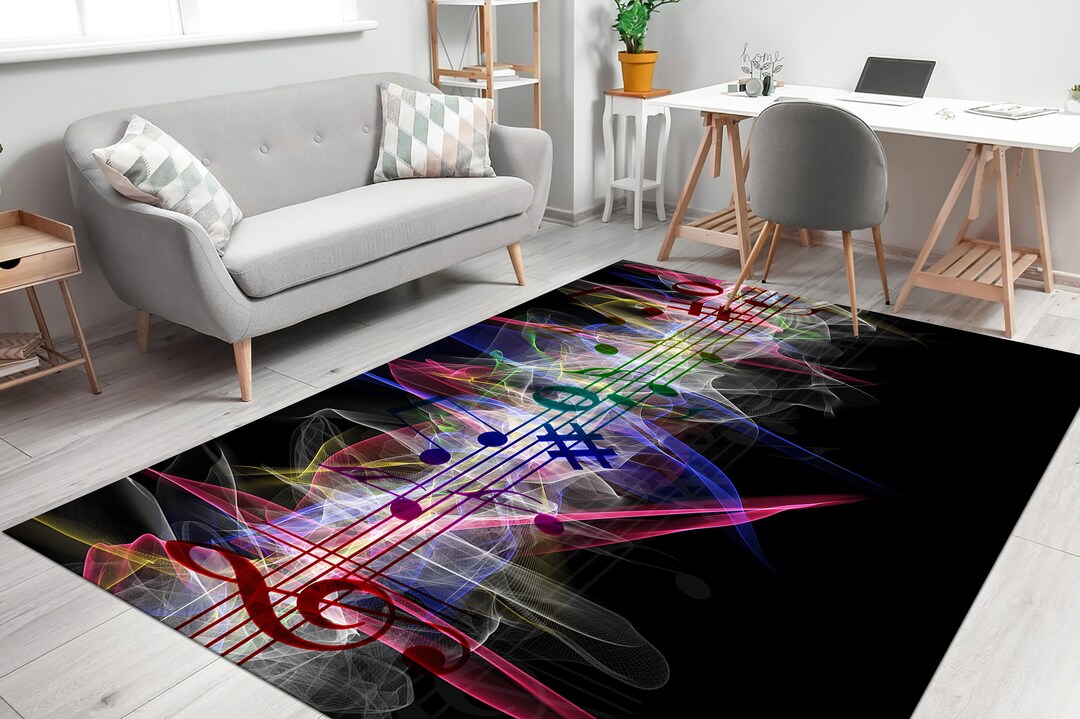 Musical Notes Rugs, Colorful Rugs, Black Rug, Music Rug, Bathroom Rug ...