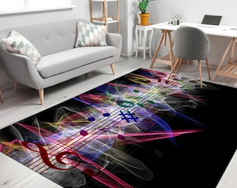 Musical Notes Rugs, Colorful Rugs, Black Rug, Music Rug, Bathroom Rug, Housewarming Gift, Cool Rug, Bedroom Rug, Classic Rug,