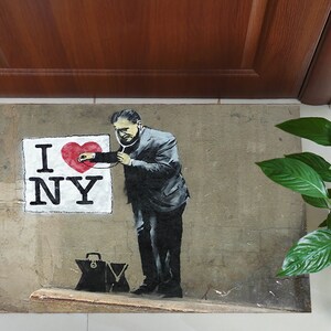 Banksy I Love NY Rug, Banksy Heart Rug, Graffiti Rug, Painting Rug, Classic Rugs, Door Mat, Stair Rugs, Living Room Rug, Easy To Clean Rug,