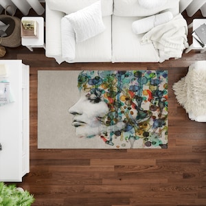Woman Painting Rug, Woman Portrait Rug, Portrait Rug, Modern Rug, Gift For Her, Nursery Rug, Home Decor Rug, Easy To Clean Rug, Stair Rugs,
