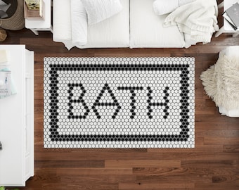 Bathroom Decor Rugs, Bathroom Rugs, Black And White Rugs, Modern Rug, Chenille Rug, Salon Decor Rug, Non Slip Rug, Soft Rug, Car Mat,