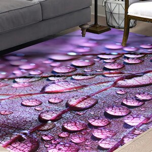 Purple Leaf and Water Drops Rugs, Leaf Rugs, Water Drops Rugs, Botanical Rugs, Office Rug, Car Mat, Kitchen Rug, Entryway Rug, image 2