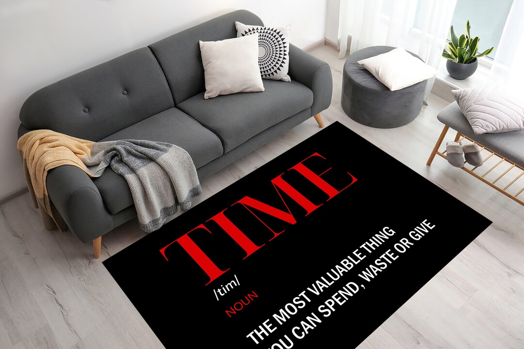 Time Definition Rugs, Black With Red Rugs, Time Rug, Motivational Rugs
