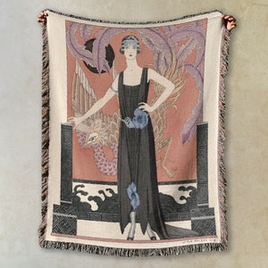 George Barbier Art Throw Blanket, Vintage French Artist Design, 1920s Flapper Illustration, Woven Cotton, Large Throw, Textile Statement Art