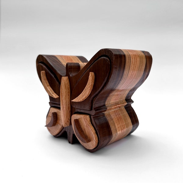 Handmade Solid Wood Trinket Butterfly Box, Bandsaw Box, Artisan Made