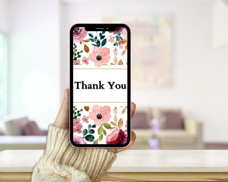 Digital Download Thank You Card, Flower Digital E-Card, Digital Thank You Card, Thank You E-Card, Flower Thank You Card, Instant Download zdjęcie 6