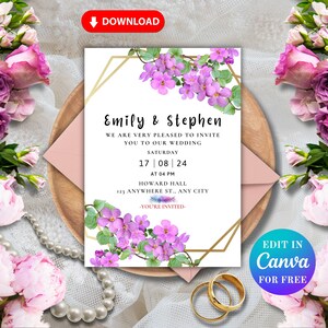 Wedding Invitation Template,Wedding Invitation Set, Digital Invitation,Lilac Flower Wedding Invitation Suite,Personalized Wedding Invitation