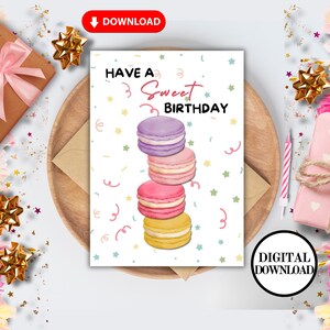Printable Birthday Card,Instantly Downloadable Birthday Card,Friends Birthday Card,Birthday Macaron Card,Macaron Gift,Birthday Gift, Macaron