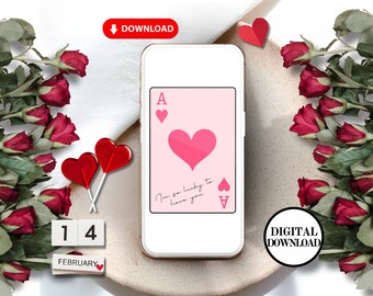 Digital Download Valentine's Day Card,Digital Cute Simple Valentine's Day Gift, Digital Card, Digital Valentine's Day Gift,Ace of Heart Card