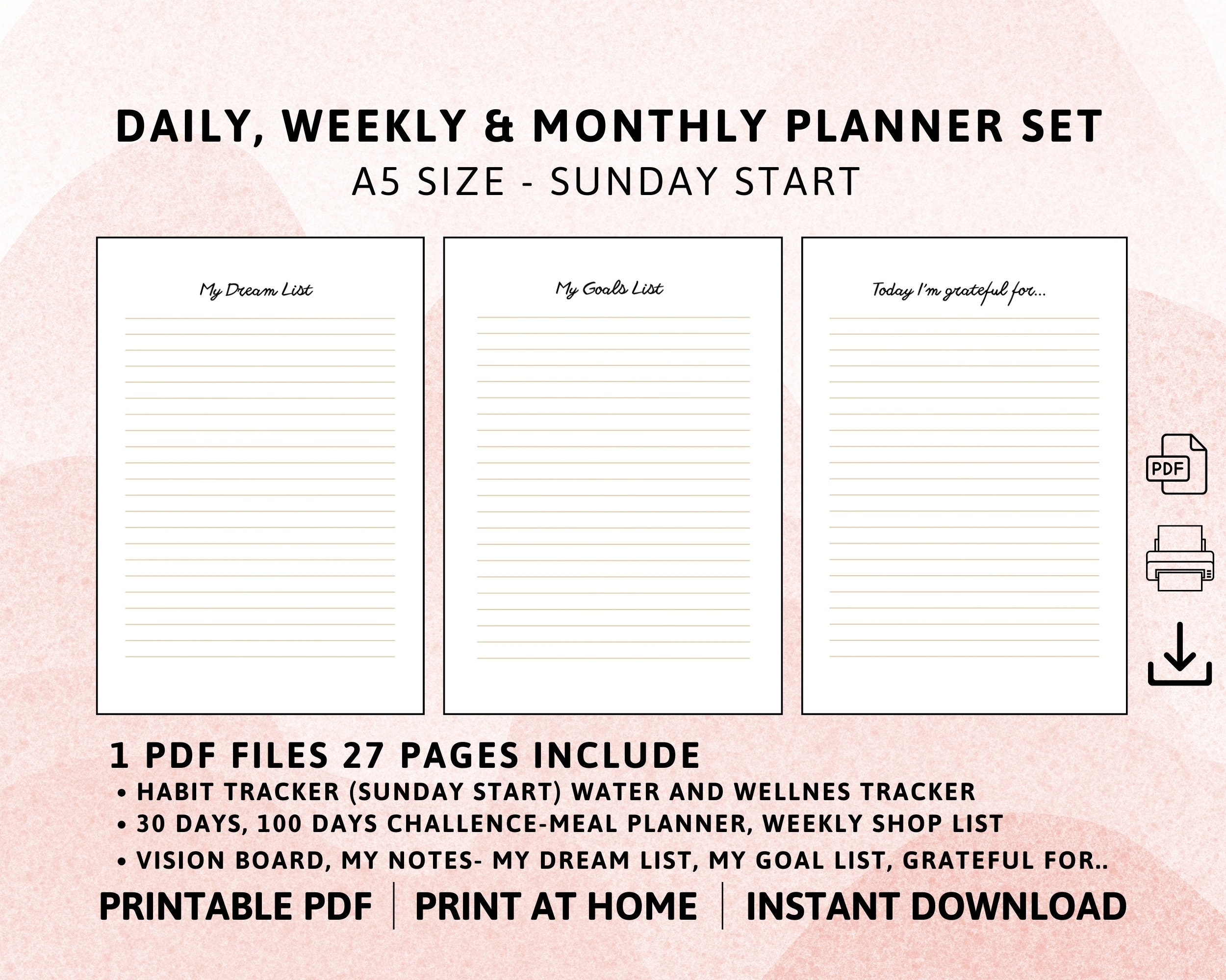 2024 Yearly Calendar Printable Set, Daily,weekly,monthly Planner, A5 ...