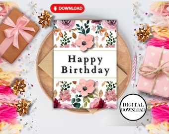 Printable Birthday Card, Personalized Birthday Card, Downloadable Birthday Card, Friends Birthday Card, Flower Birthday Card, Birthday Gift