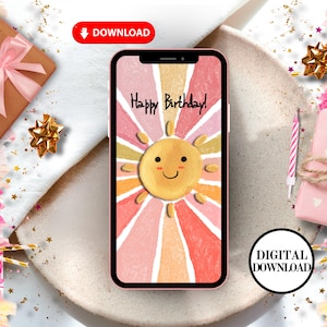 Digitale animierte Geburtstagskarte, digitale alles Gute zum Geburtstagkarte, elektronische Geburtstagsmitteilungen, digitale festliche Karten, sonnige Geburtstagskarte, Geschenk